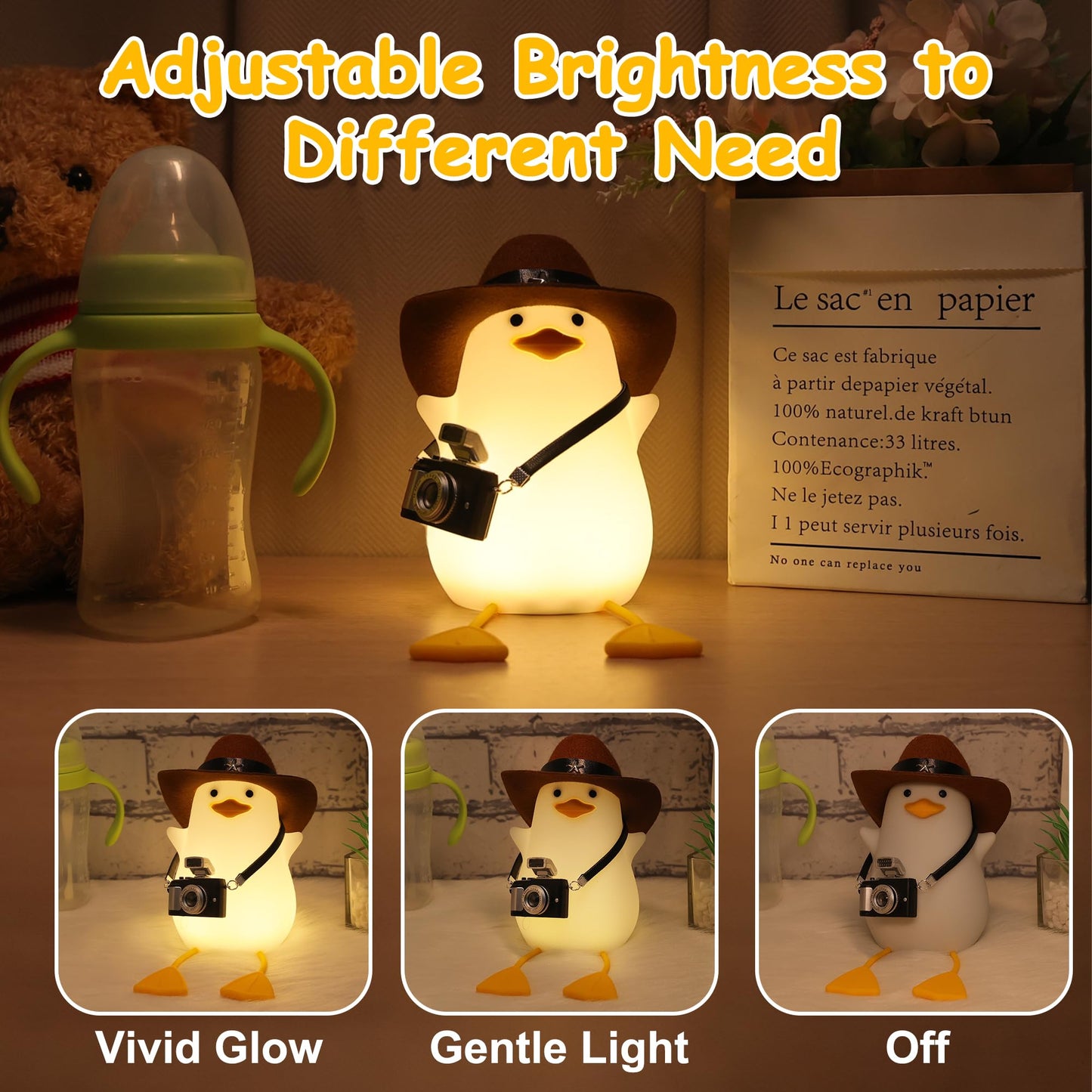 Hinittey Duck Night Light, Squishy Duck Lamp, Cute Bedside Ducks Funny Nightlight with Dimmer & Timer & Rechargeable for Room Decor, Duck Gifts for Girls, Boys, Women, Little Ones-Cowboy Duck