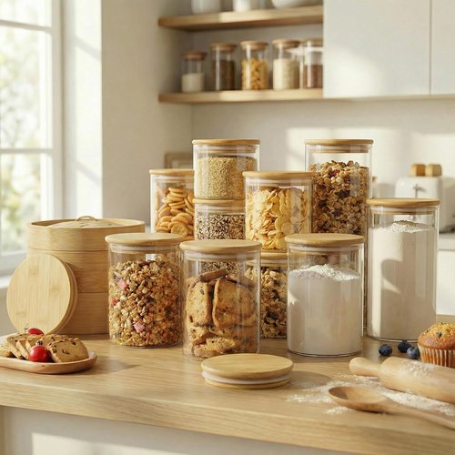 32oz Glass Jars - 4 Pack with Bamboo Lids | Airtight Food Storage Containers for Kitchen Organization