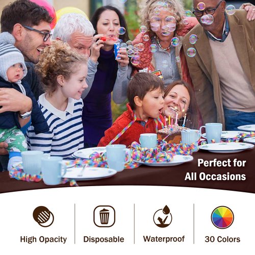 Exquisite Party Solids 6-Pack Premium Plastic Tablecloth 54in. X 108in. Rectangle Plastic Table Cover - Brown