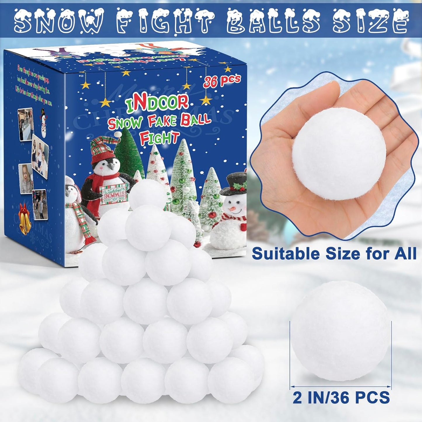 Skiennix 36 PCS Plush Snow Balls - Soft Indoor Snow Ball Fight Set for Kids | Perfect Christmas Gift