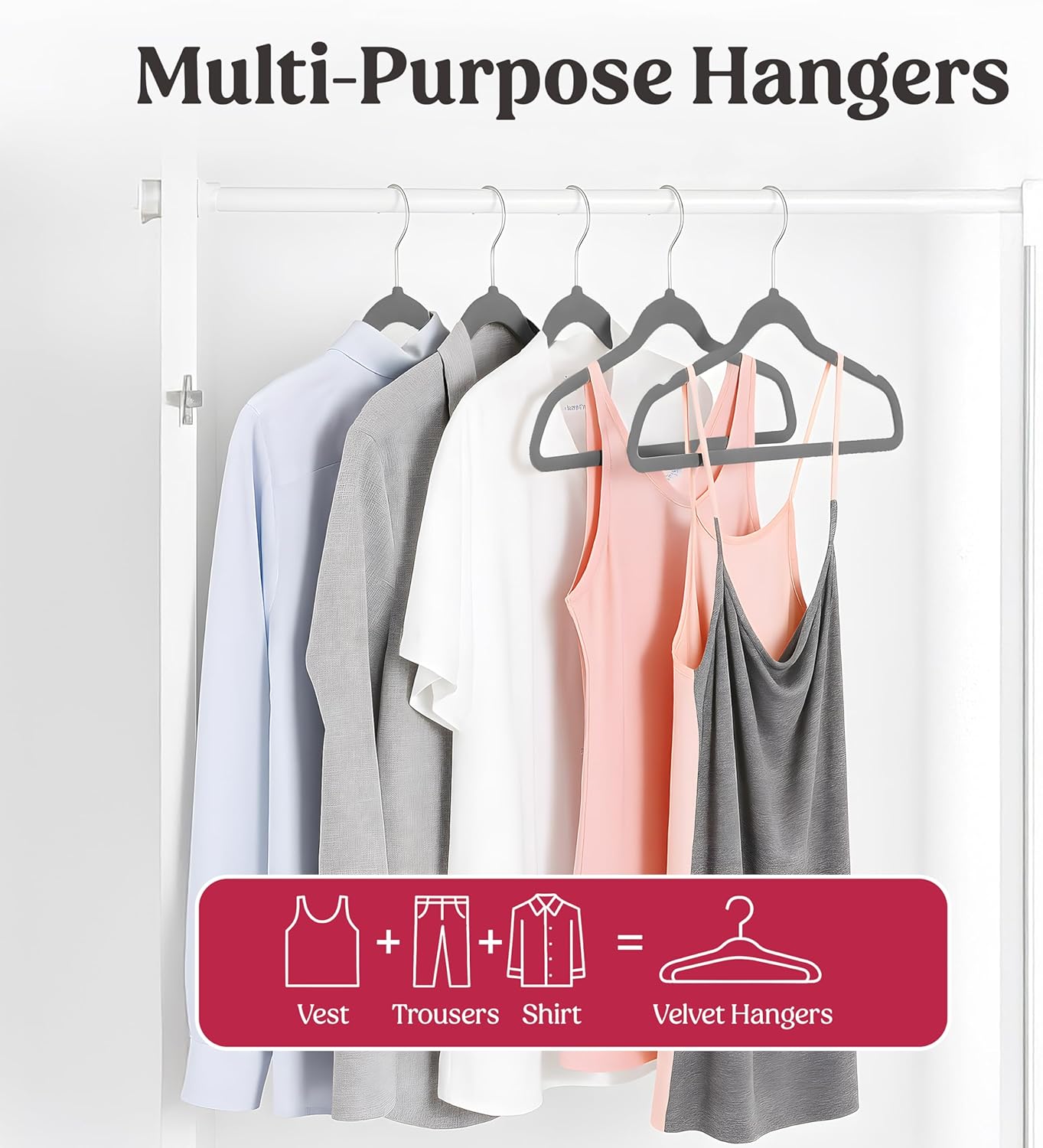 LDC Grey Velvet Hangers 30 Pack - Premium Non-Slip Space-Saving Felt Hangers with 360° Swivel Hook - Grey