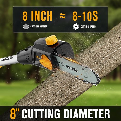 HEINPRO Cordless Pole Saw - 8-Inch Electric Chainsaw for Tree Trimming | Extends Up to 14.2 Feet