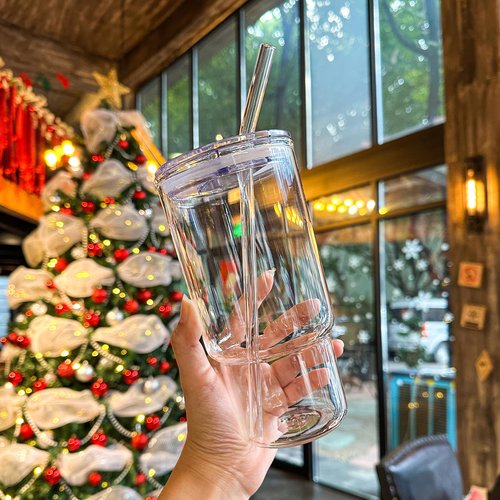 BLUEPOLAR 20 OZ Tumbler Water Glass,Glass Tumbler Iced Coffee Cup with Straw and Lid Sealed Carry on,Glass Cups with Reusable Wide Mouth and Thicken Wall Cups (grown)