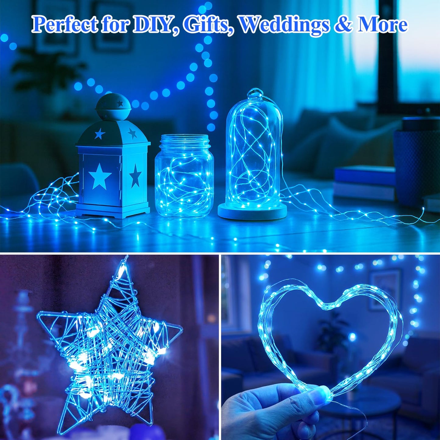 Lakumu 6-Pack Fairy Lights Battery Operated String Lights-7FT 20 LED,Waterproof Silver Wire Firefly Lights for Mason Jars DIY Bedroom Wedding Party Centerpiece Table Decor, Blue
