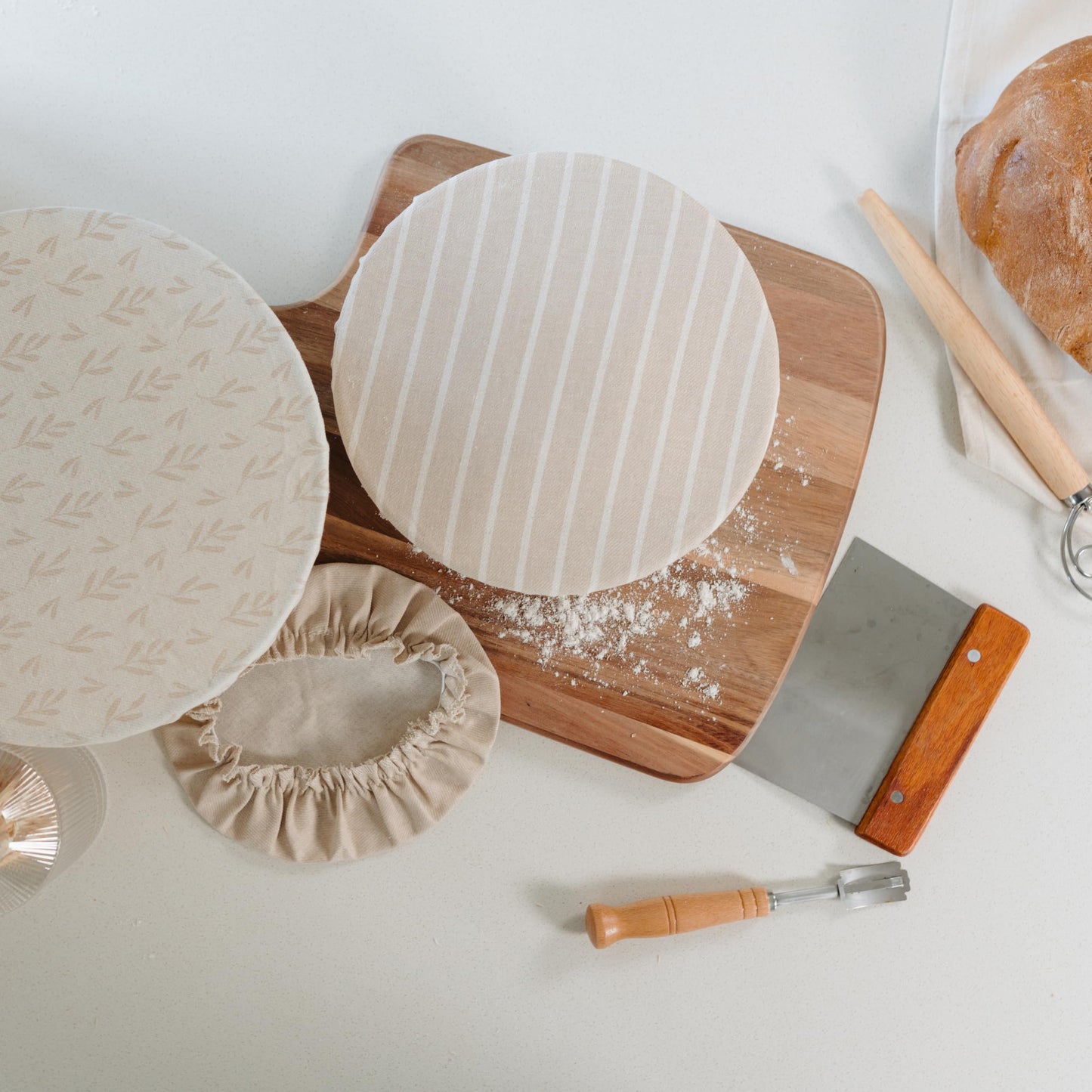 Beautiful Linen Cotton Blend Bowl Covers for Bread Proofing - Reusable Set of 3 in Varying Sizes Easily Fit Your Bowls 7" to 13" - Durable Fabric Covers, Ideal Sourdough Bread Baking Accessories
