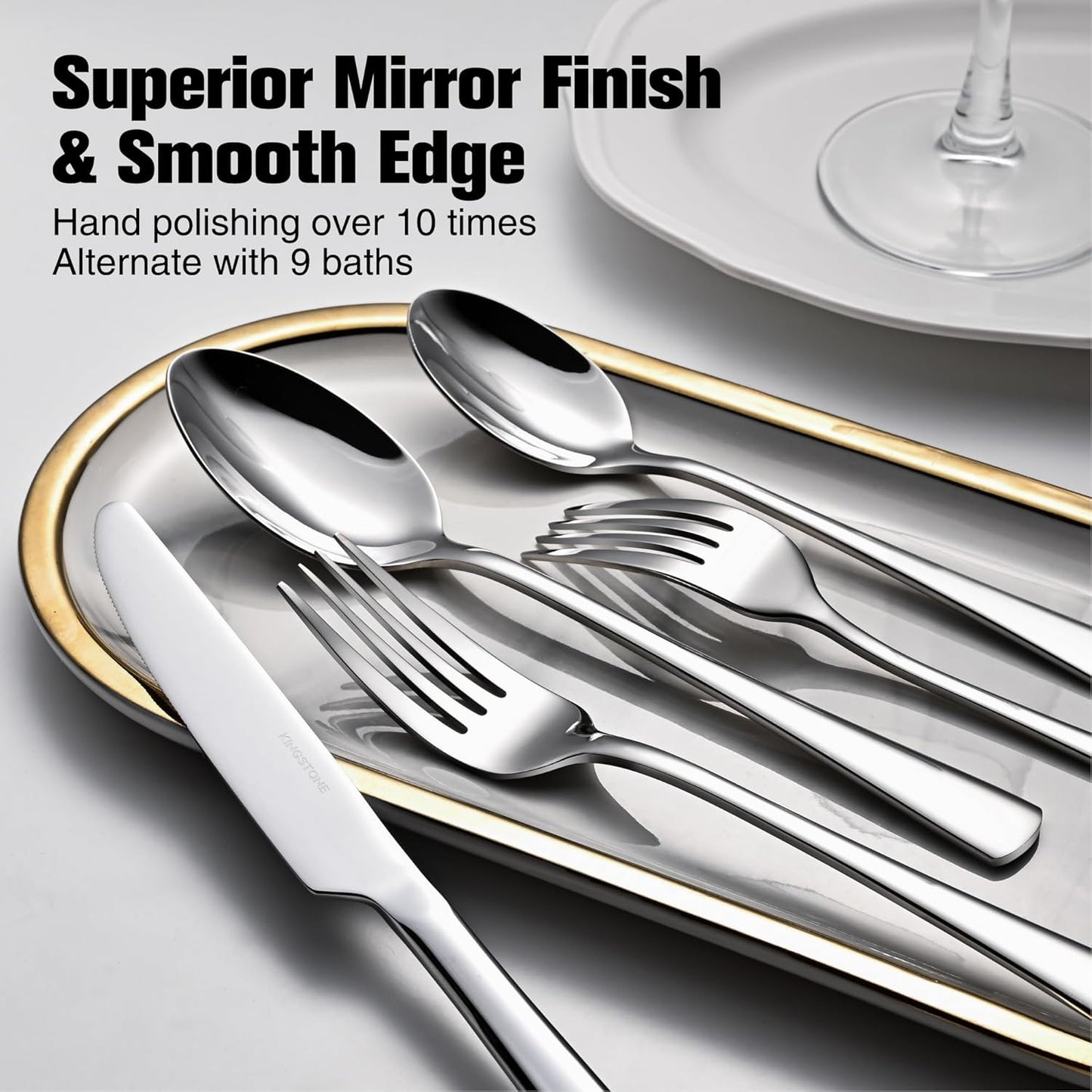 KINGSTONE 40-Piece Silverware Set for 8 | Forged 18/10 Stainless Steel, Mirror Finish, Dishwasher Safe
