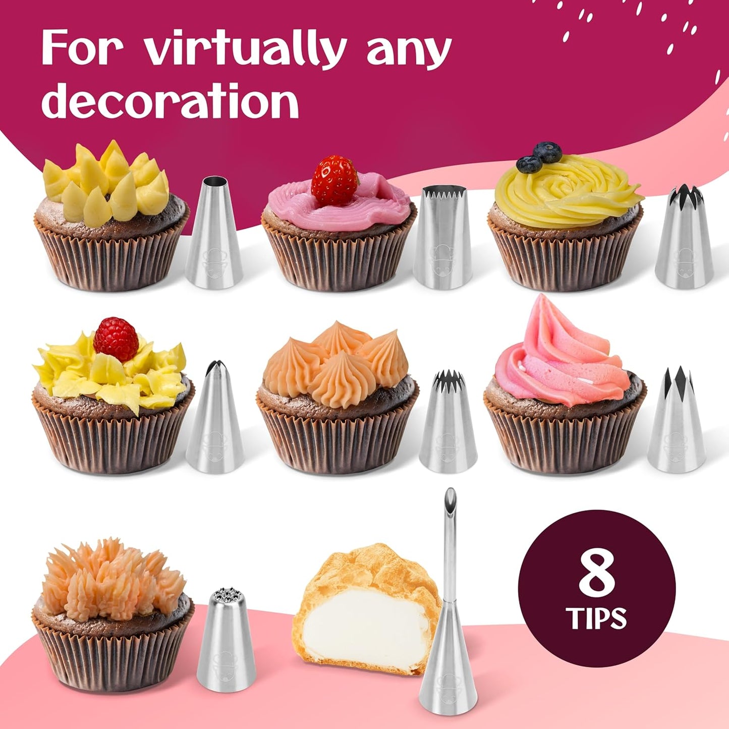 Premium Reusable Piping Bags Set by [Brand Name] - 16" Cotton Pastry Bag with 8 Large Icing Tips | Dishwasher Safe