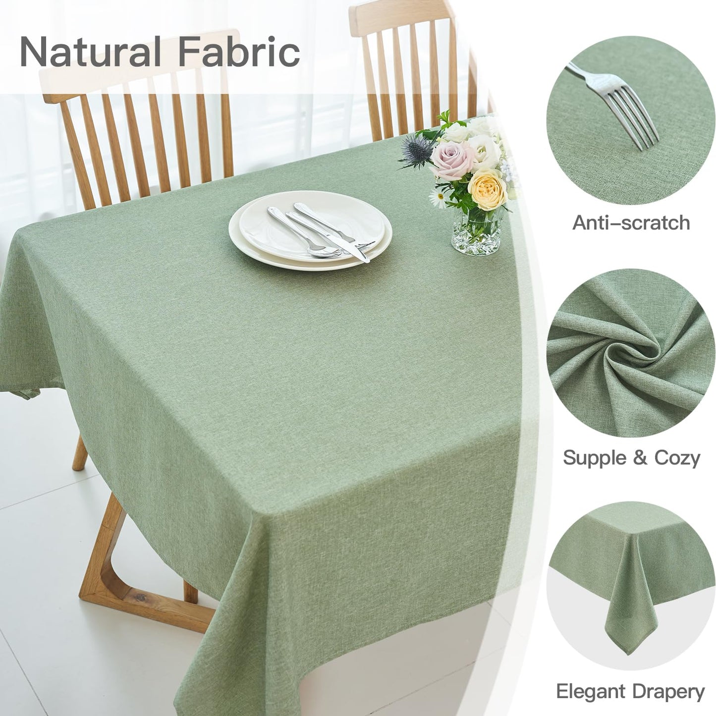 maxmill Rectangle Linen Textured Tablecloth Waterproof Spillproof Wrinkle Free Washable Fabric Table Cloth Kitchen Dining Tabletop Decoration Table Cover for Holiday Party, 52 x 70 Inch, Sage Green