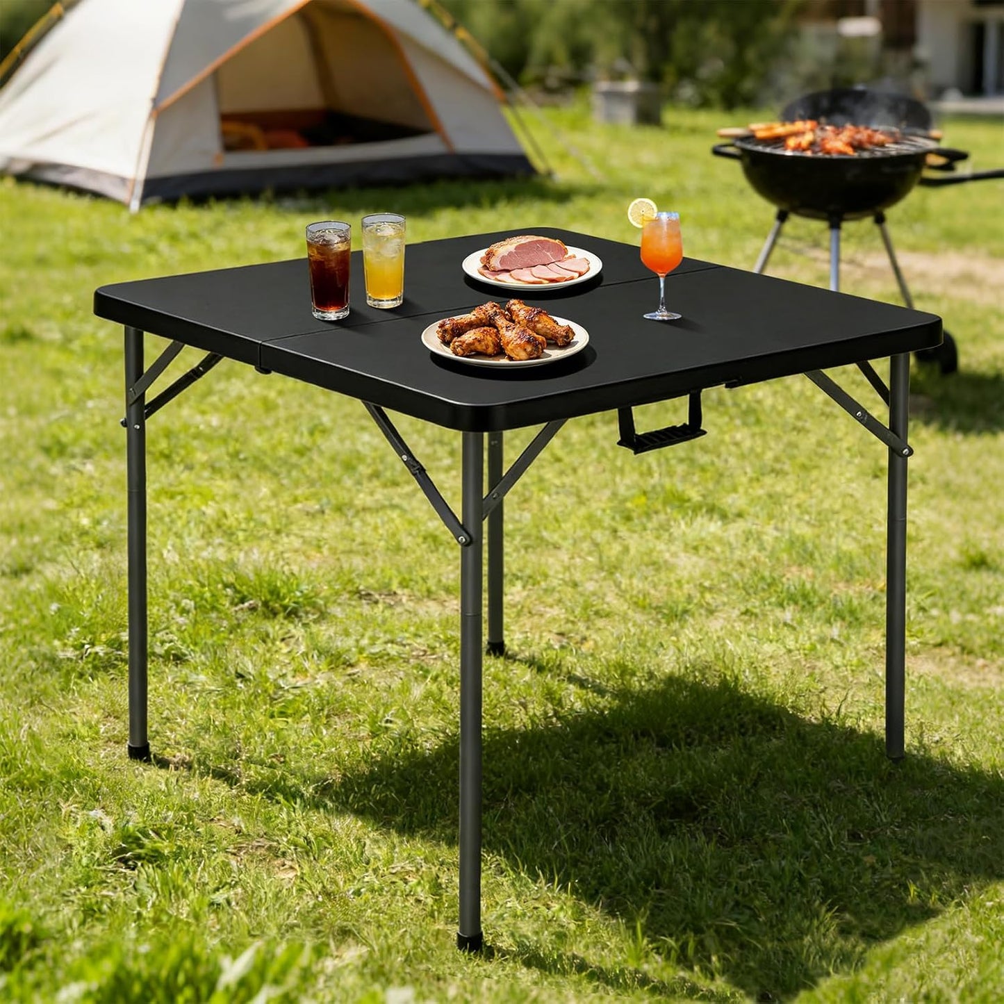 Lakhow 34" Square Folding Table - Durable Plastic Card Table with Collapsible Legs | Black for Indoor/Outdoor Events