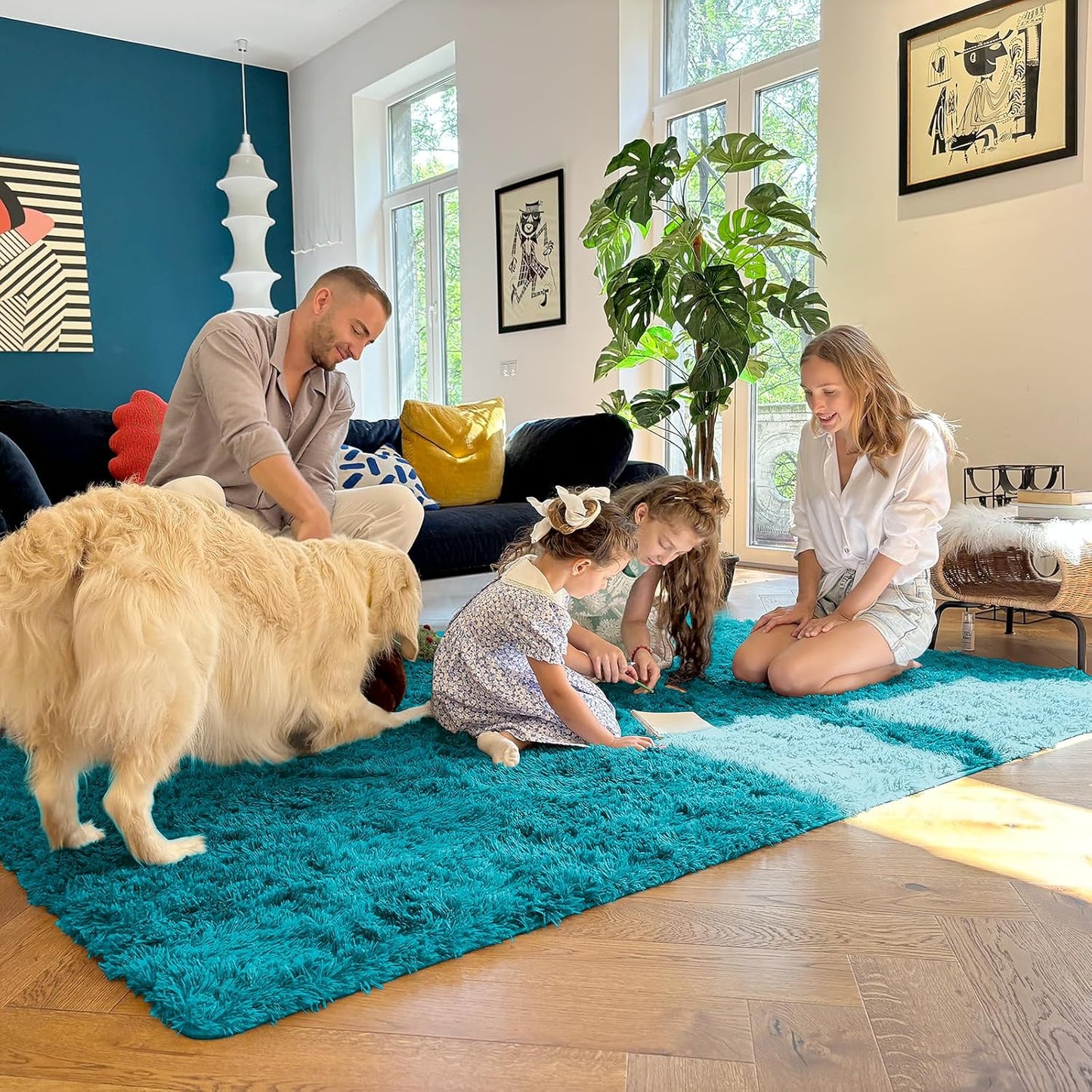 OLANLY 3x5 Soft Fluffy Shaggy Bedside Rug - Machine Washable Indoor Carpet for Kids & Nursery | Teal