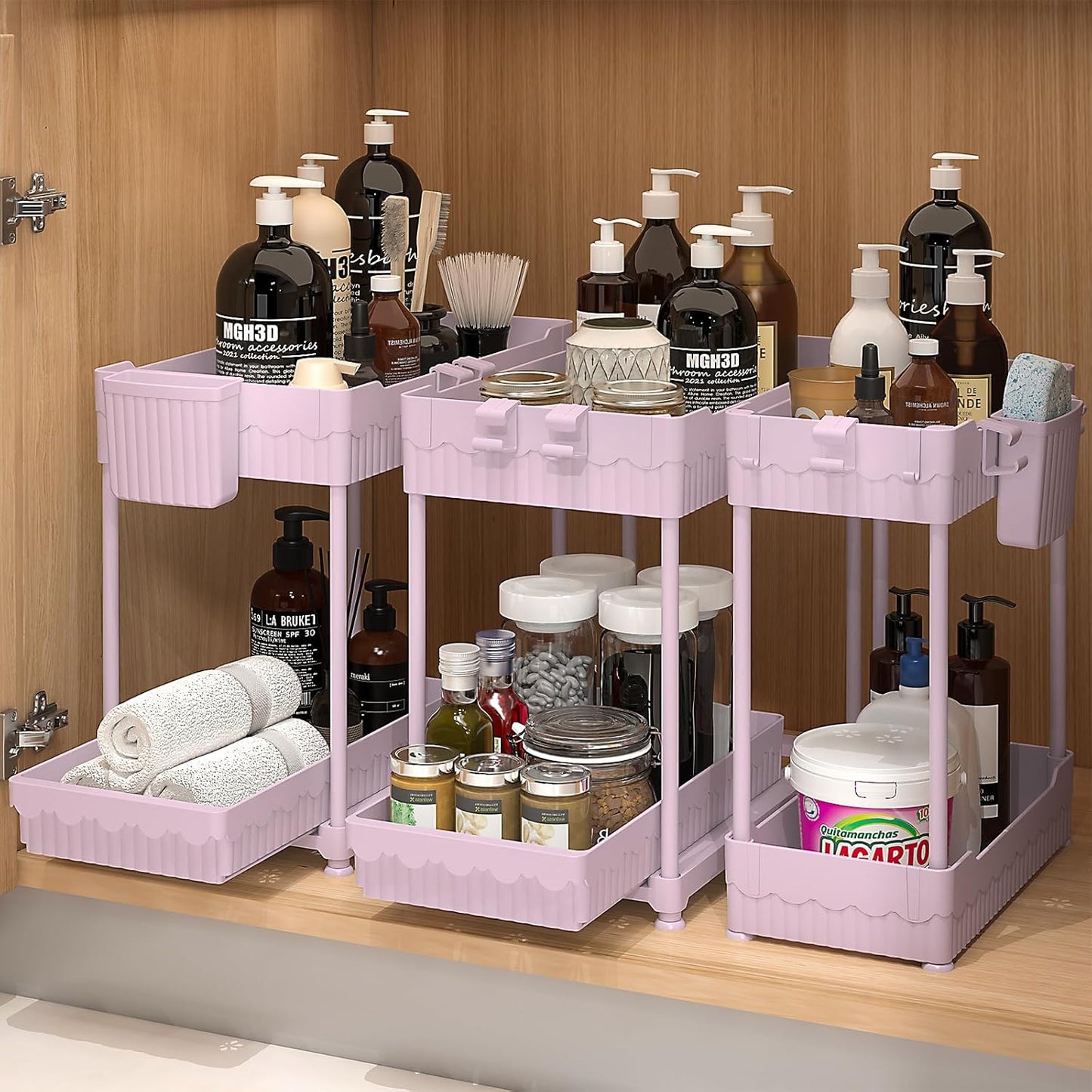 Sevenblue Under Sink Organizers - 2-Tier Kitchen & Bathroom Storage with Sliding Drawers | Pink, 12.8 Inch