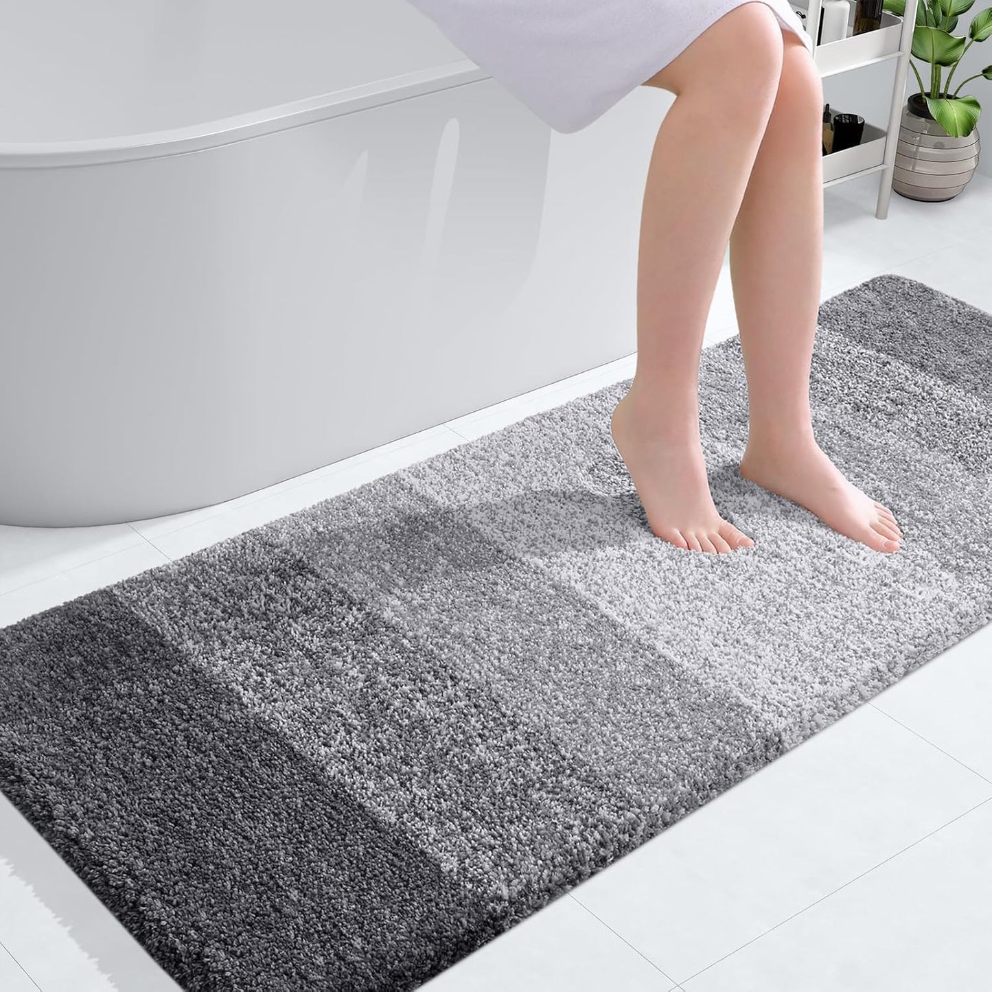 OLANLY Bathroom Runner Rugs - Extra Soft Microfiber Bath Mats | Quick Dry, Machine Washable, 54x24, Grey