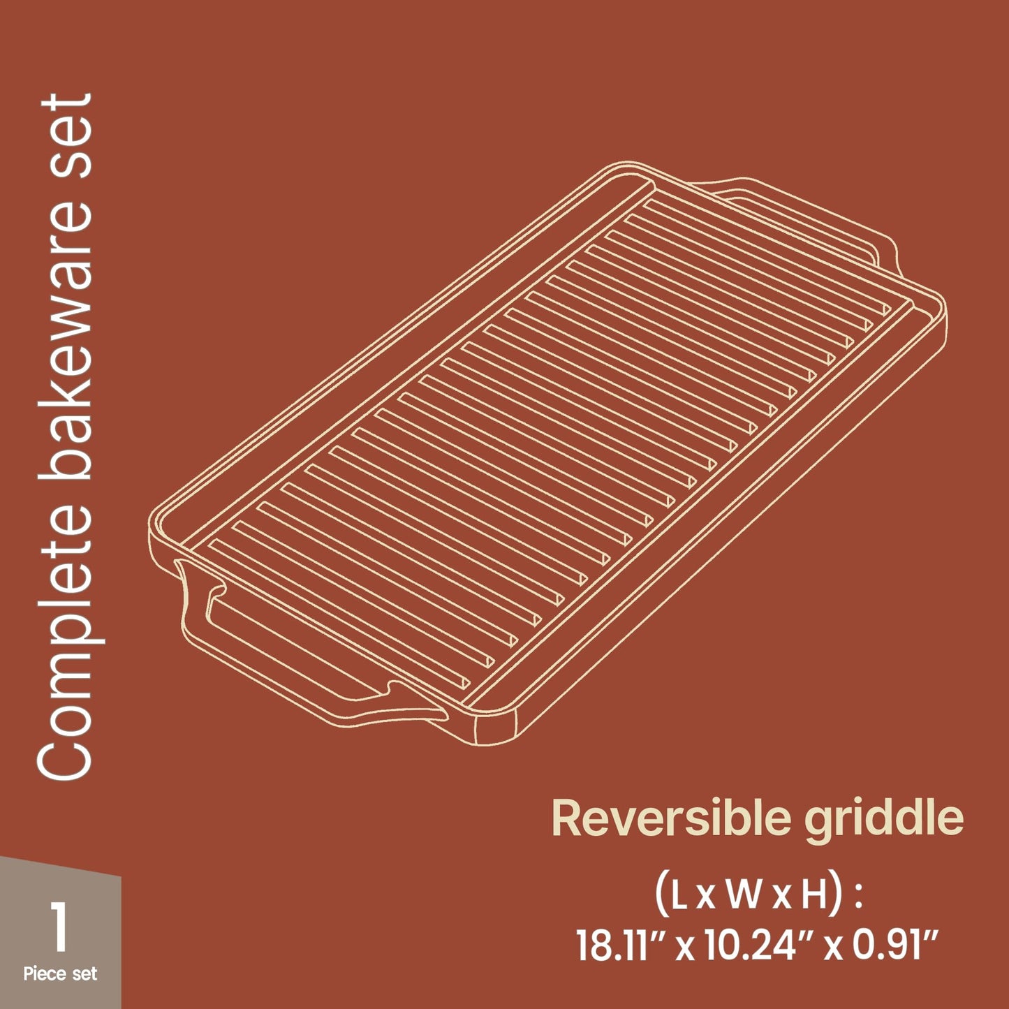 Bakken 18” Reversible Cast Iron Griddle, Flat & Grill Side, Dual Burner Cooking Plate for Pancakes, Meats & Veggies, Pre-Seasoned, Nonstick, Oven & Campfire Safe, Heavy-Duty Griddle Top with Mitt