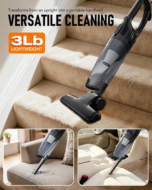 Avvnee Corded Stick Vacuum Cleaner - 15000Pa Strong Suction, Ultra-Lightweight 3lbs, Ideal for Pet Hair & Hard Floors, Black
