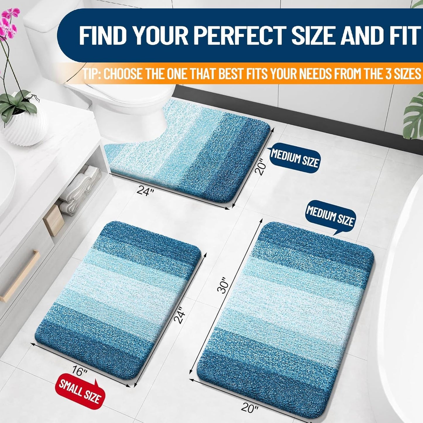 OLANLY Bath Rugs Mat - Extra Soft Microfiber with Rubber Backing | Quick Dry, Washable, 24x16, Peacock Blue