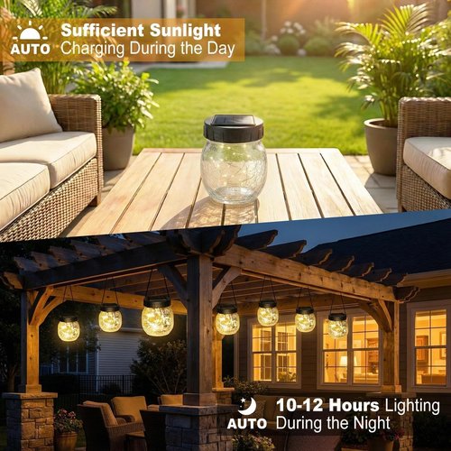 Fairdeer 12 Pack Solar Lanterns Outdoor Waterproof, Crackle Glass Hanging Lights with Warm Glow, Waterproof Outside Lights for Tree Shepherd Hook Fence Patio Yard Decor & Gifts for Women Mom