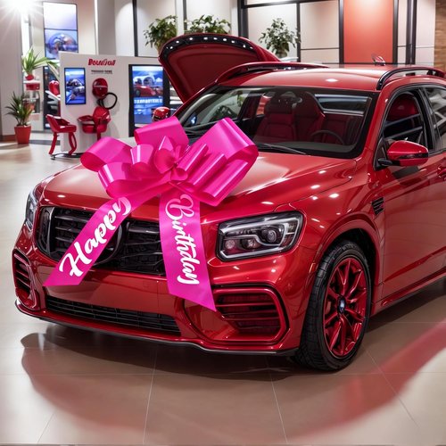 30 Inch Giant Rosy Car Bow - Extra Large Reusable Birthday Gift Bow with Secure Adhesive | Perfect for New Vehicle Decor