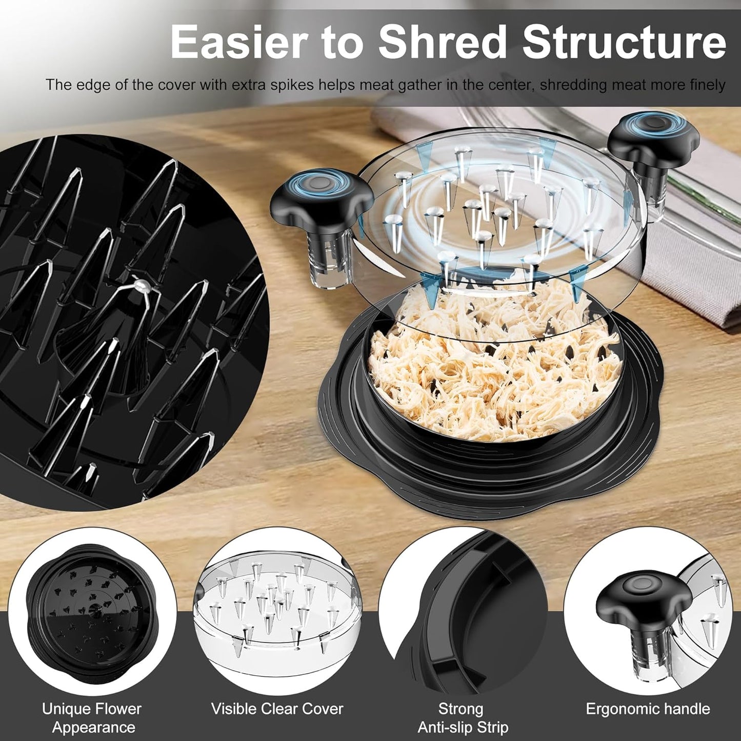 SURETIVIAN Chicken Shredder - Ergonomic Meat Shredder Tool with Brush & Fork | BPA-Free, Large Size