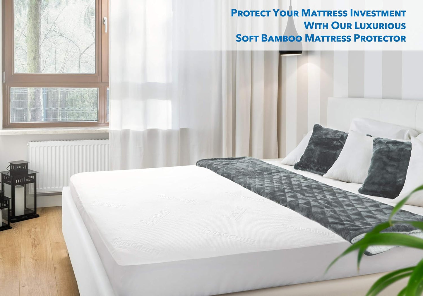 PlushDeluxe Premium Bamboo Mattress Protector - Waterproof, Ultra Soft & Breathable Full Size Cover - White