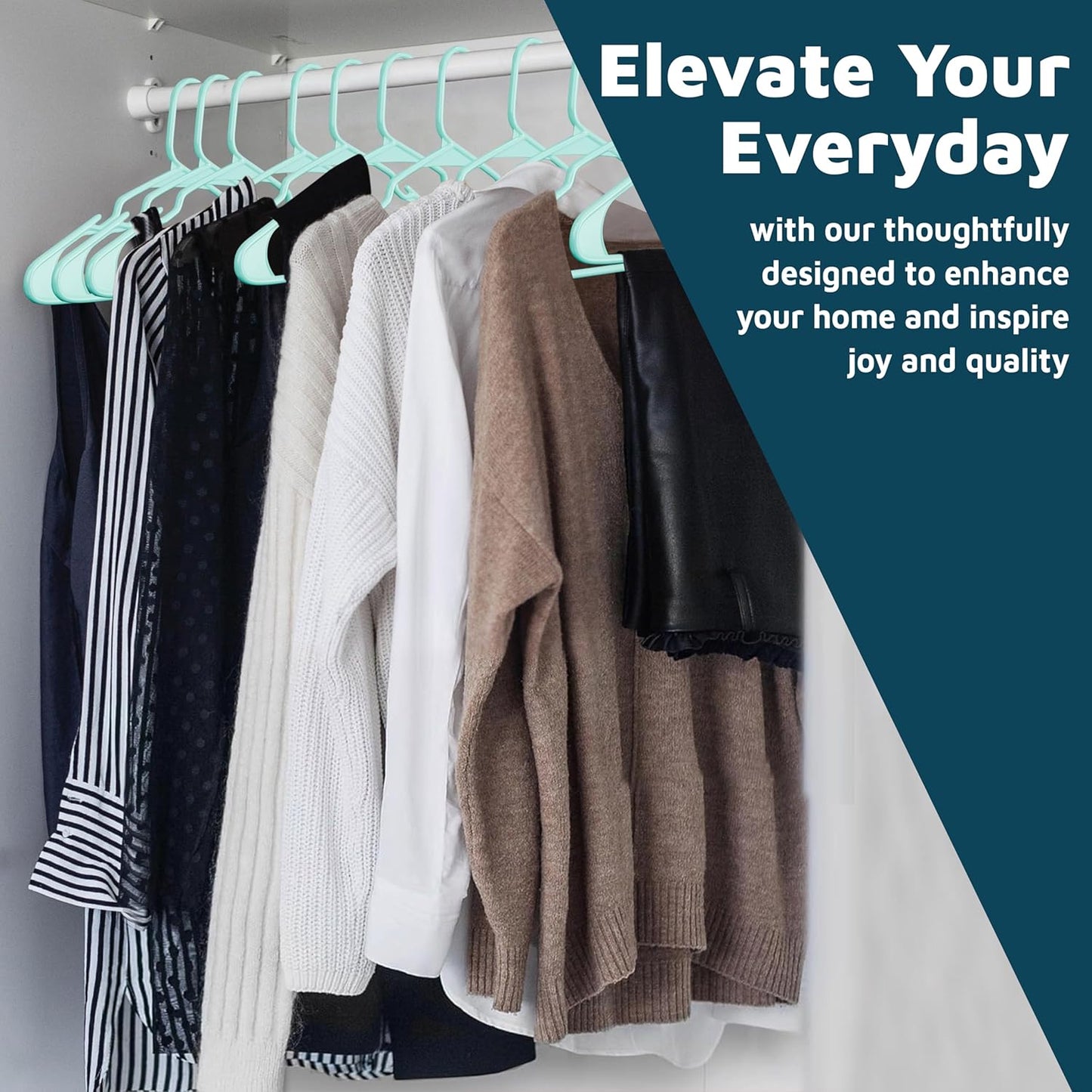 Lifemaster Heavy Duty Plastic Clothes Hangers - Space-Saving Non-Slip Design, Pack of 30, Aqua