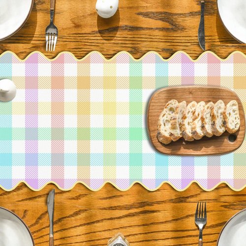 Easter Buffalo Plaid Table Runner Farmhouse Gingham Kitchen Dining Table Centerpiece Pastel Spring Summer Checkered Decor Happy Easter Decorations for Home Party-72 Inches Long