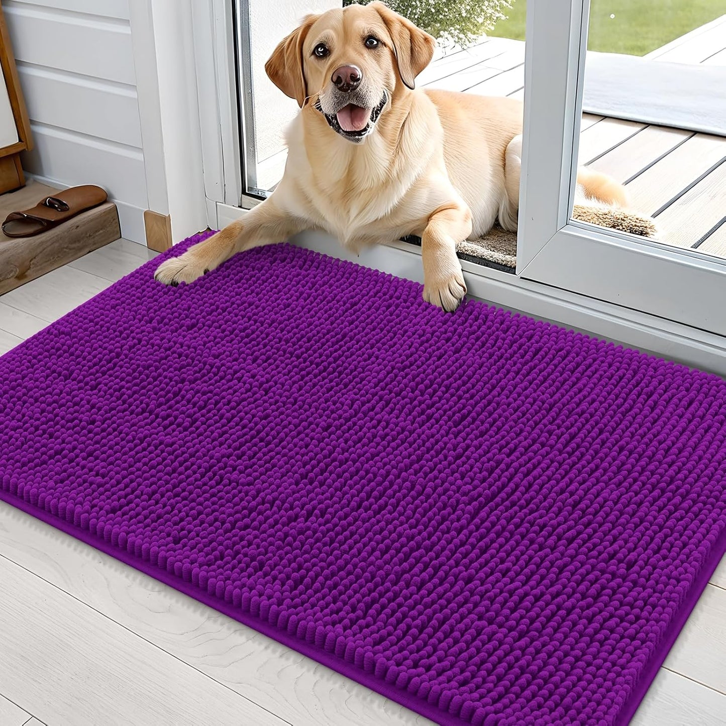 OLANLY Dog Door Mat - Absorbent Non-Slip Washable Doormat for Muddy Paws | 36x24 Inches, Purple