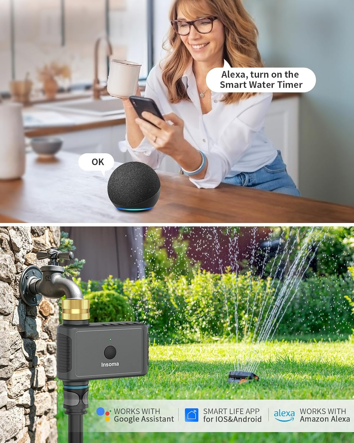 WiFi Hose Timer - Smart Water Timer with Brass Inlet | Remote Control via 2.4GHz WiFi, Alexa & Google Assistant Compatible for Lawns and Yards