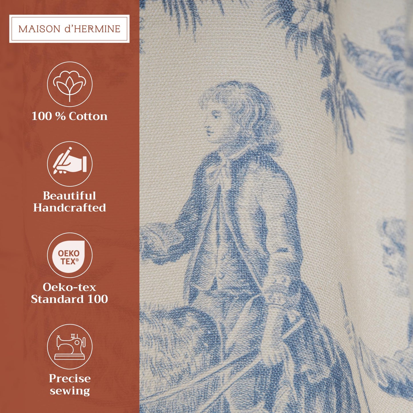 Maison d' Hermine Kitchen Curtain Set for Windows 100% Cotton Set of Kitchen Curtain Valance for Home [2 Tier (28"X36") and 1 Valance (56"X18")] Café Gifts for Mothers Day (The Miller - Blue)