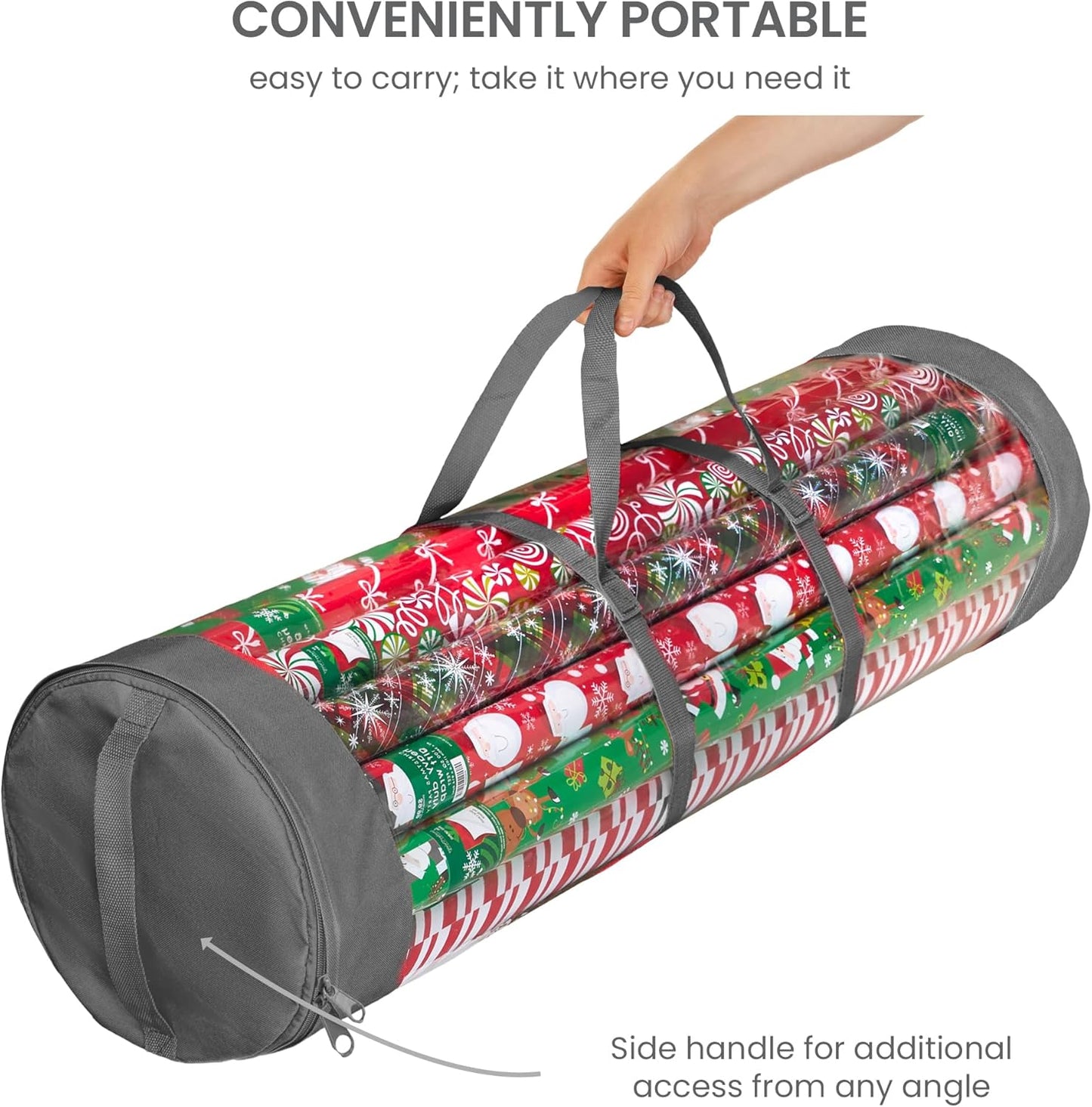 ZOBER Gift Wrap Organizer | 40-Inch Round Storage for 25 Rolls - Durable Clear PVC & 600D Oxford Fabric - Gray