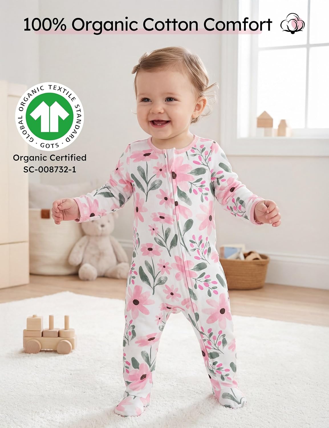 Yoofoss Baby Pajamas - 100% Organic Cotton Sleepers for Newborns | 3-Piece Footed PJs Set (0-9 Months)
