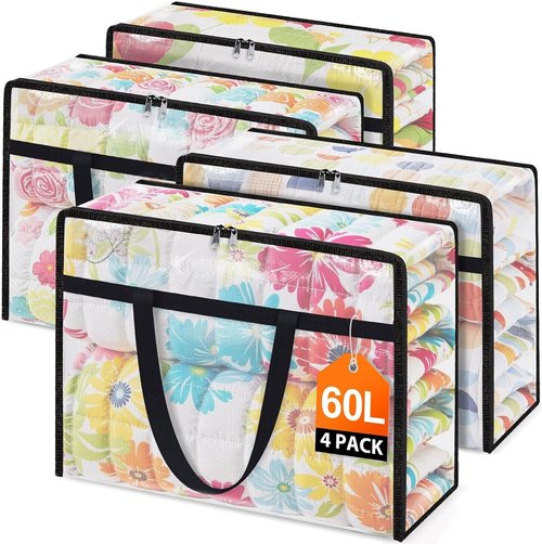 Clear Under Bed Storage Containers - 4 Pack Large Capacity Clothing Organizer Totes with Lid & Handles | Foldable Bags (60L)