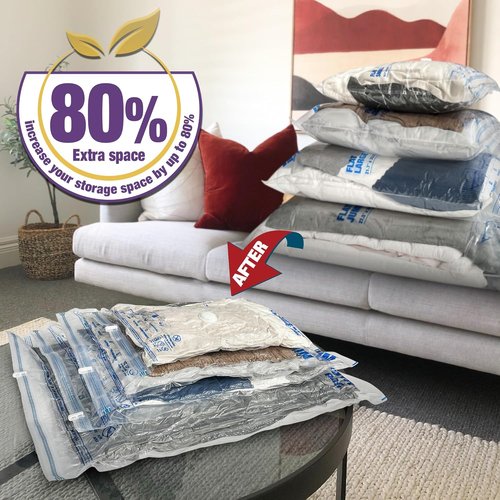 HIBAG Vacuum Storage Bags - 10-Pack Space Saver Bags for Clothing | Includes 2 Jumbo, 2 Large, 2 Medium, 2 Small, 2 Roll-Up with Pump