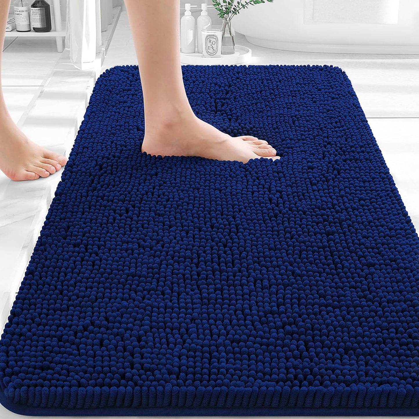 OLANLY Bathroom Rugs - Extra Soft Absorbent Chenille Mats | Quick-Dry, Machine Washable, 32x20 Navy