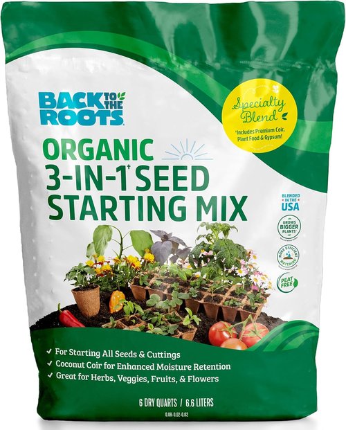 Back to the Roots 3-in-1 Seed Starting Mix - 100% Organic & USA Made, 6 Quarts for Herbs, Veggies & Flowers