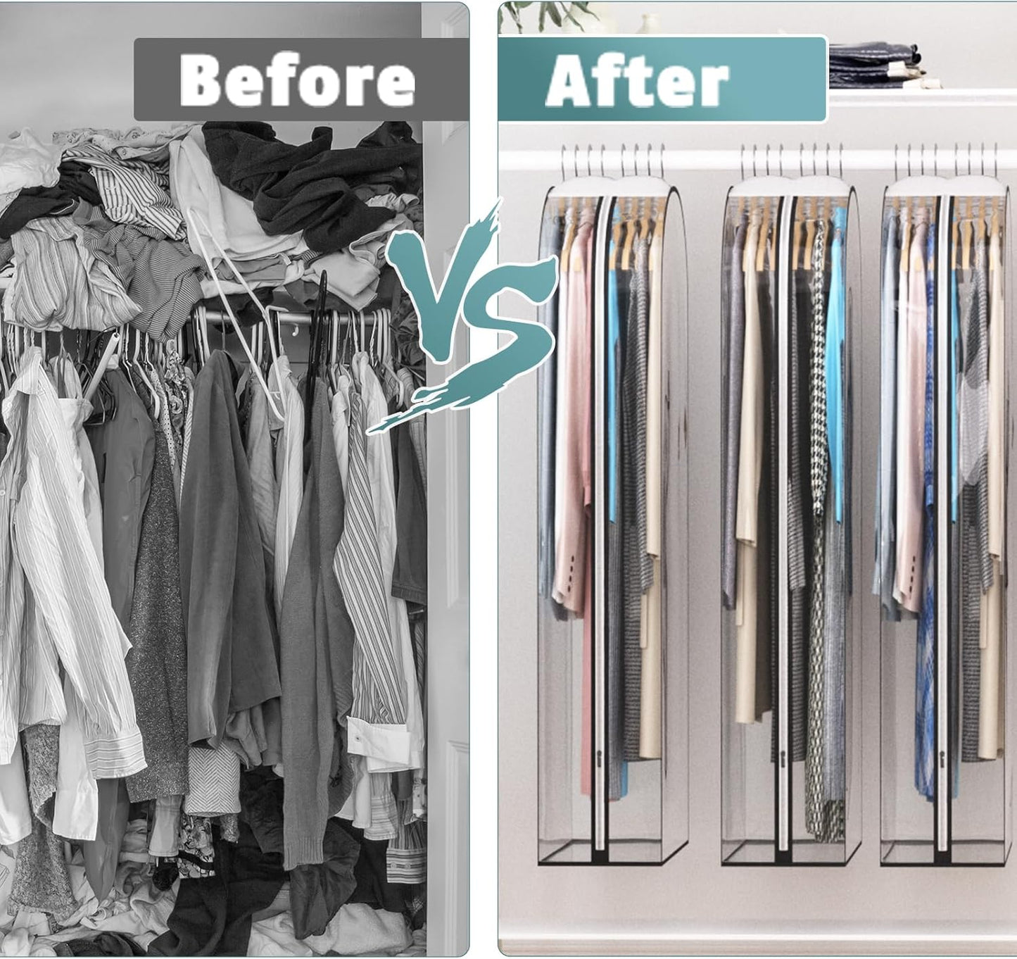 Liuoud Clear Garment Bag - 50” Gusseted Suit Bags for Hanging Clothes | 4 Pack Wardrobe Protectors
