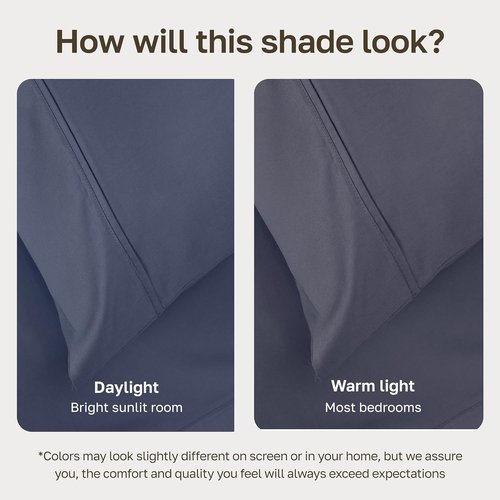 California Design Den King Size Bed Sheets Set - 100% Cotton, 400 TC, Smooth Sateen Finish, Deep Pockets - Indigo Dusty Blue