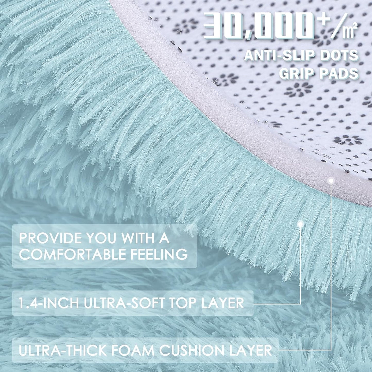 OLANLY 2x8 Soft Fluffy Runner Rug - Machine Washable Indoor Carpet for Bedroom & Hallway | Light Blue