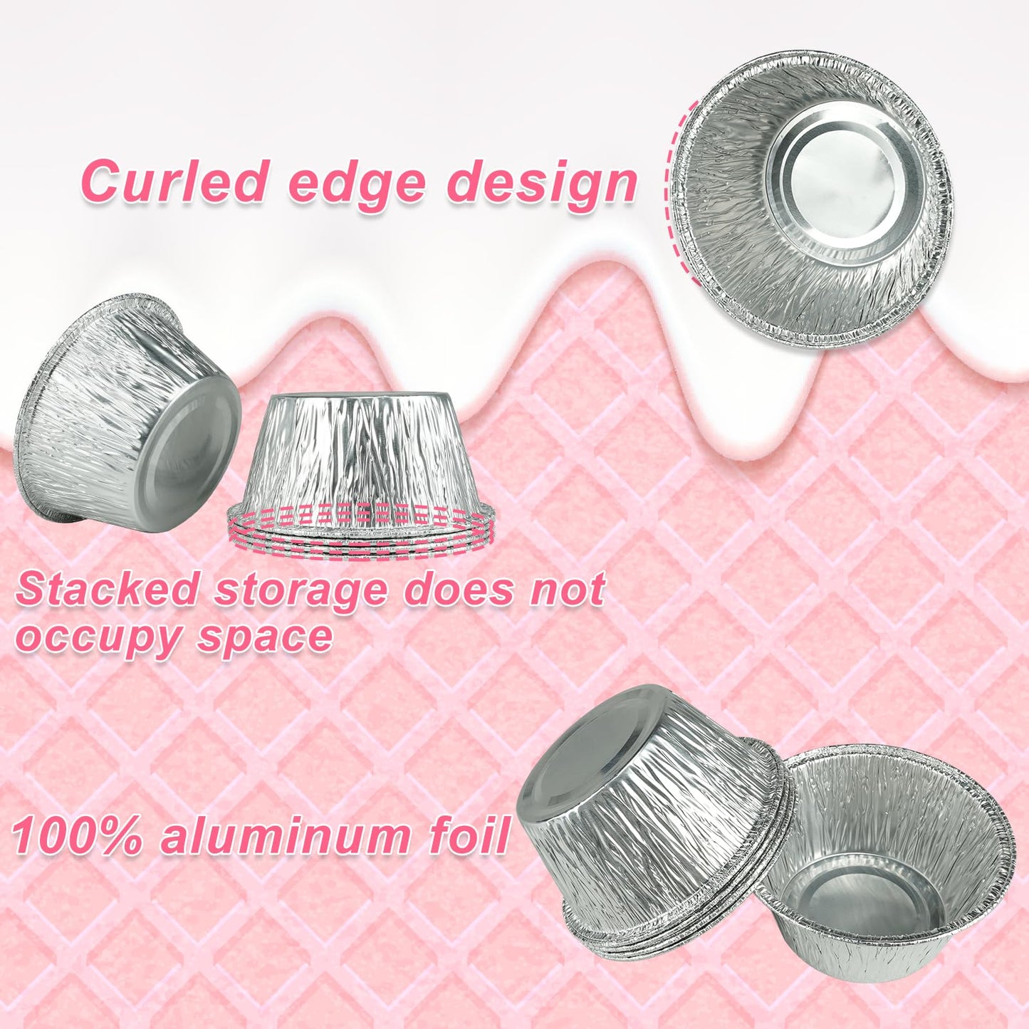 300 Pack Aluminum Foil Ramekin, Disposable Ramekins 4 Oz Aluminum Cupcake Size Perfect Baking Cups Aluminum Ramekins for Souffle & Creme Brulee Baking, Appetizer