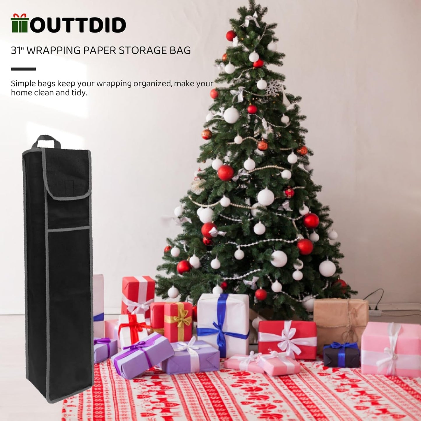 OUTTDID Wrapping Paper Storage Bag - Gift Organizer for 9 Rolls | Black Craft & Christmas Wrap Holder