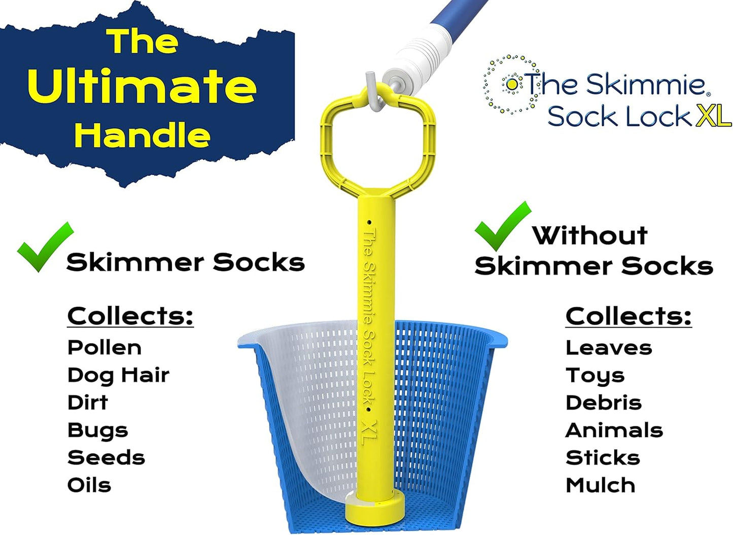 Skimmie Sock Lock XL - Weighted Pool Skimmer Basket Handle | Easy 1/4 Turn Removal | Securely Holds Skimmer Socks