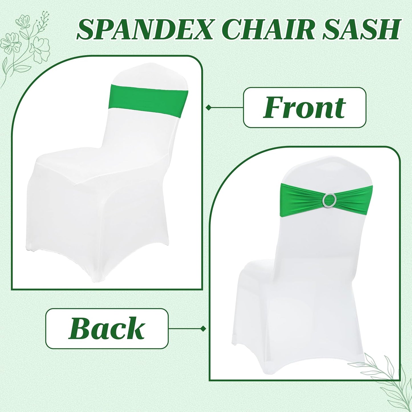 MDS Spandex Chair Sashes - Universal Fit Elastic Stretch Bands with Buckle for Weddings | Light Green, Pack of 125
