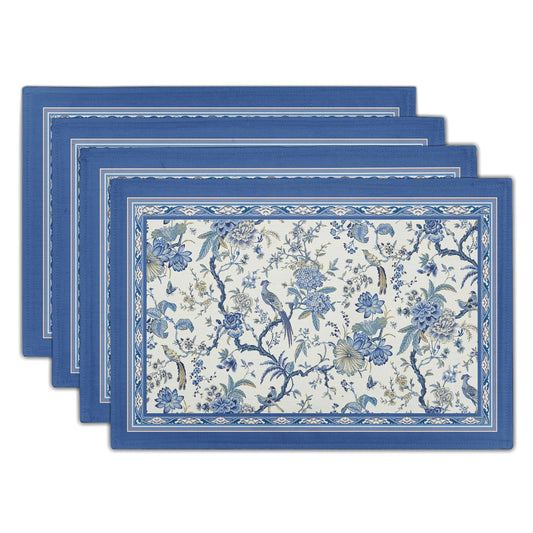 Giwawa 4PCs Chinoiserie Placemats Blue White Floral Birds Decorative Linen Table Mat 12"x18" Oriental Style Classic Flowers Heat Resistant Washable Place Mats for Kitchen Dining Party
