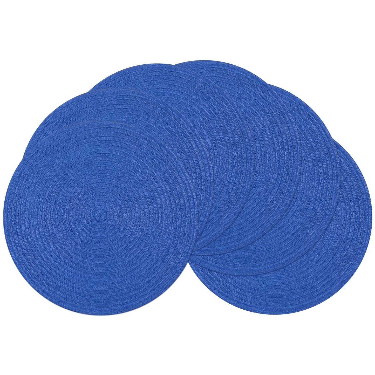 SHACOS Round Placemats Set of 6 Washable 15 inch Round Table Mats Cotton Polyester Woven Braided Place Mats for Dining Table (Blue, 6)