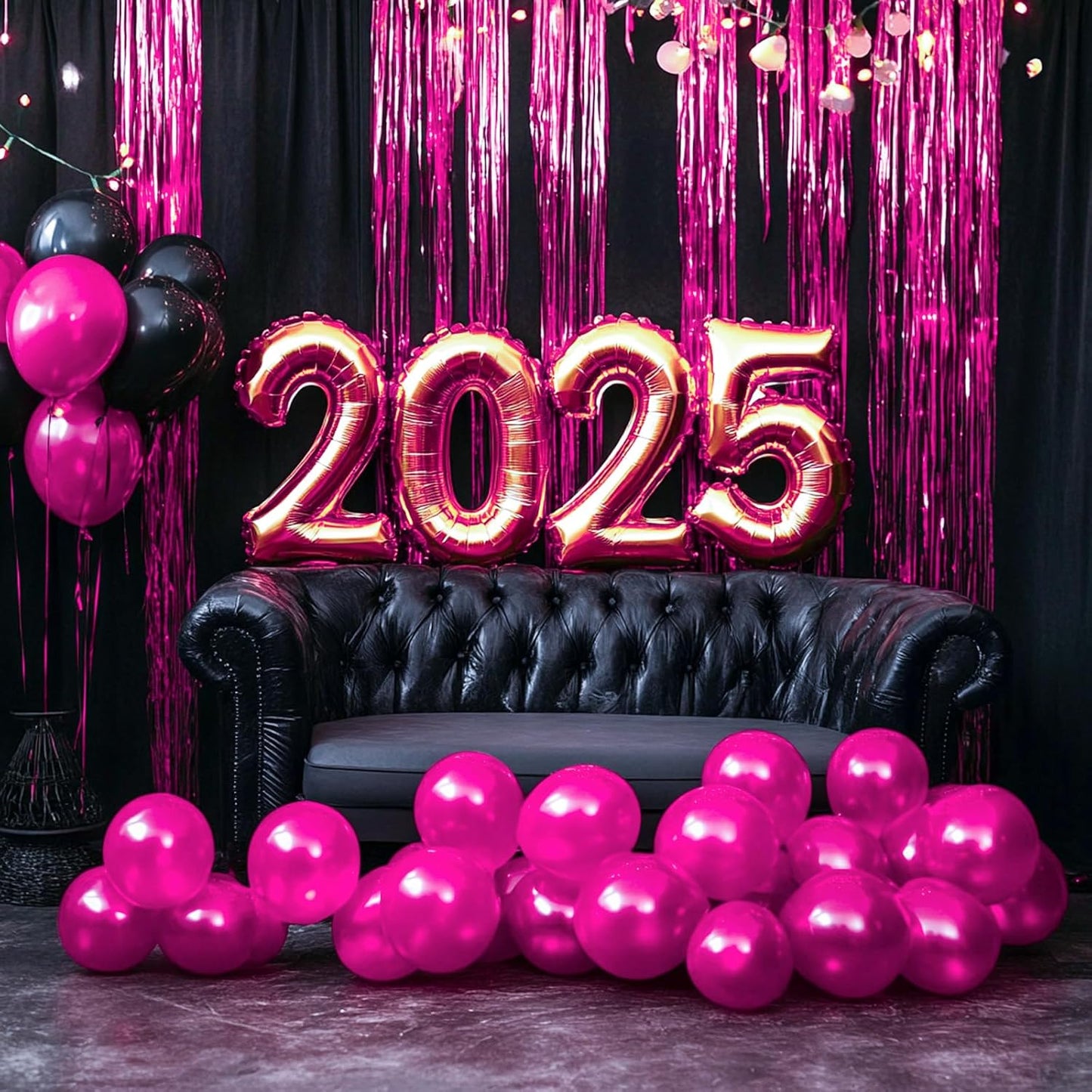 PartyWoo Hot Pink Foil Fringe Curtain - 8.2ft Magenta Tinsel Backdrop for Birthday & Bachelorette Parties