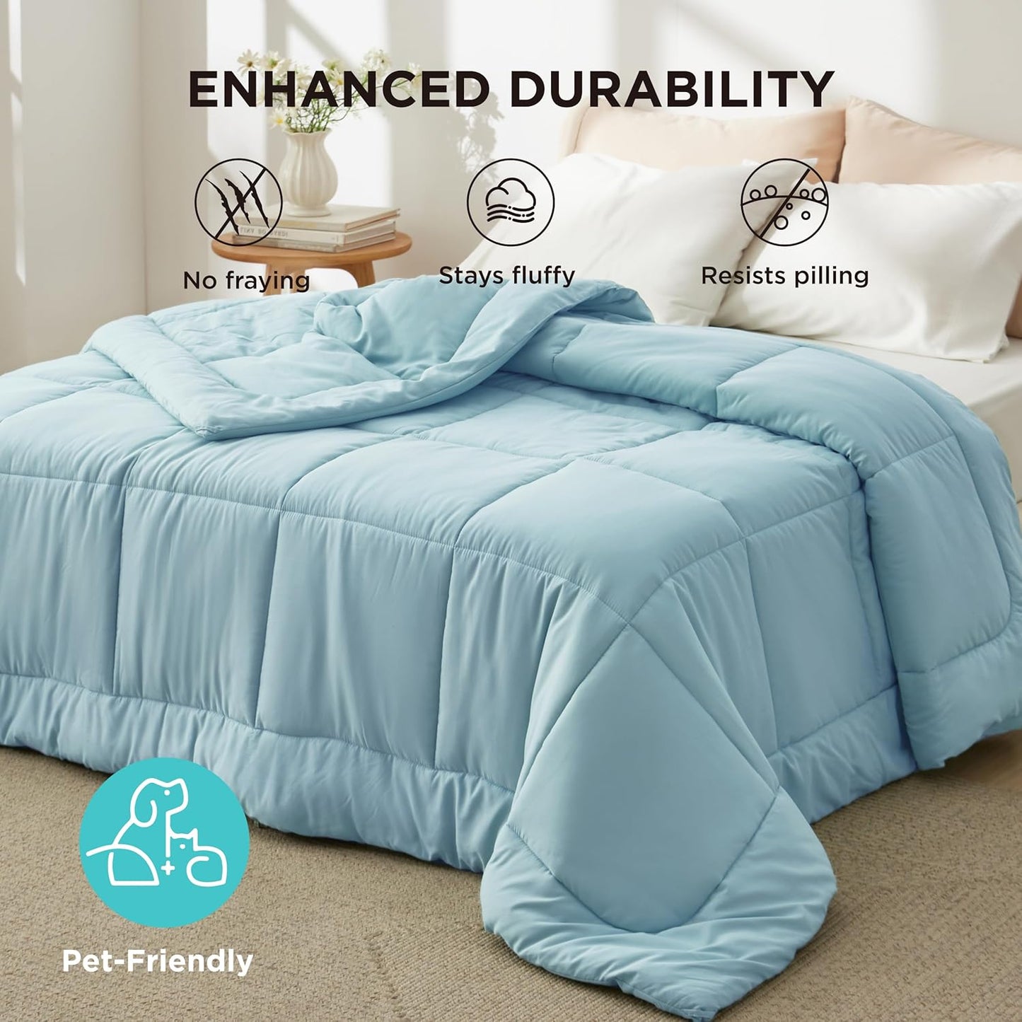 Bedsure Comforter Duvet Insert - Quilted Twin XL All-Season Down Alternative Blanket, Light Spa Blue 92x68 Inches