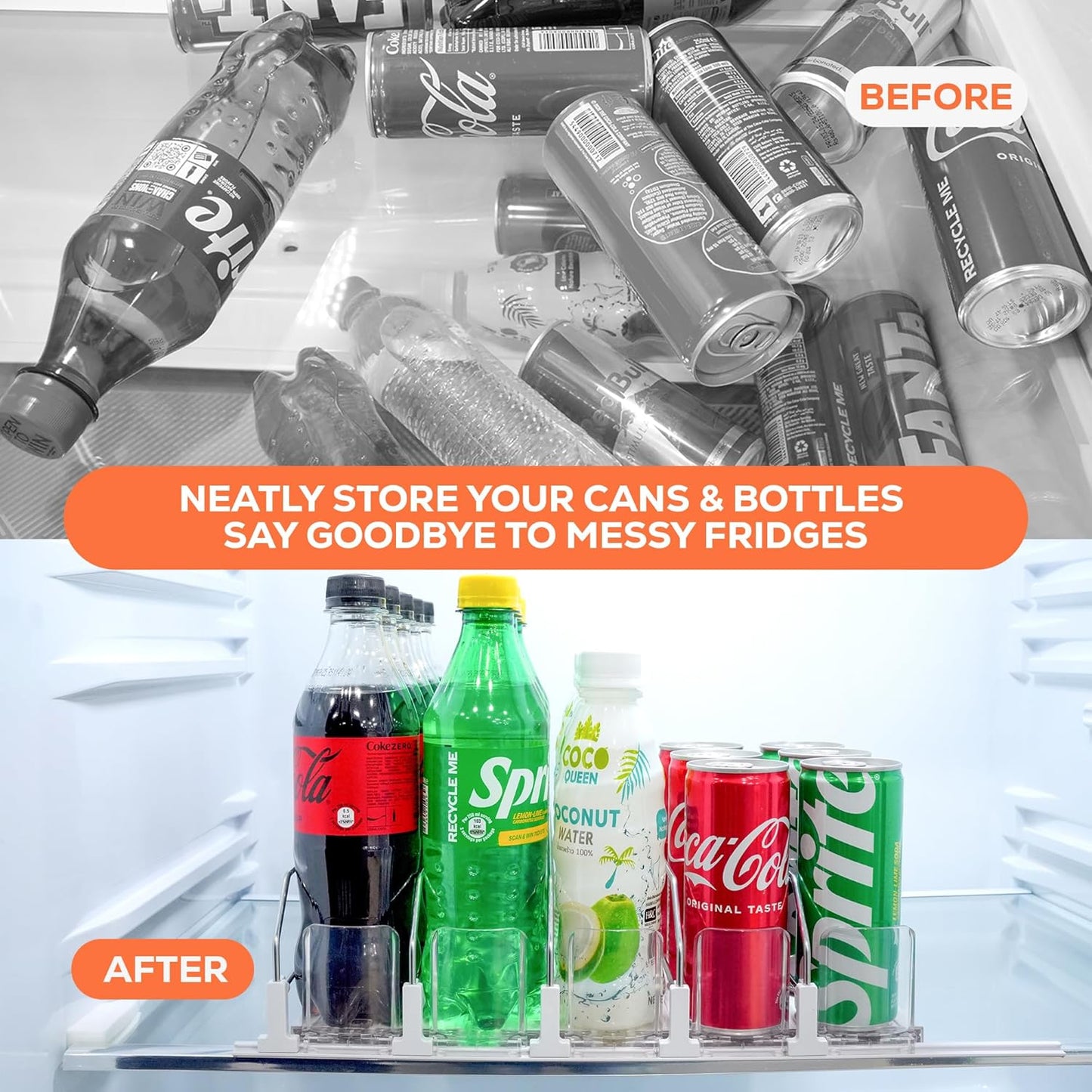 Skiennix Premium Drink Organizer - Ultra Space-Saving Refrigerator Dispenser Holds 25 Cans | White