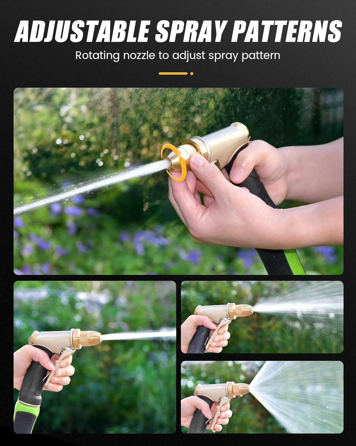 RAINPOINT Heavy Duty Metal Garden Hose Nozzle - Adjustable High Pressure Spray for Plants, Cars & Pets