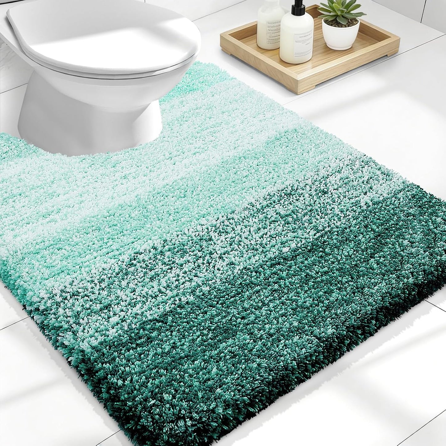 OLANLY Luxury Toilet Rugs - Extra Soft Microfiber U-Shaped Bath Mat 24x20 | Non-Slip Blackish Green