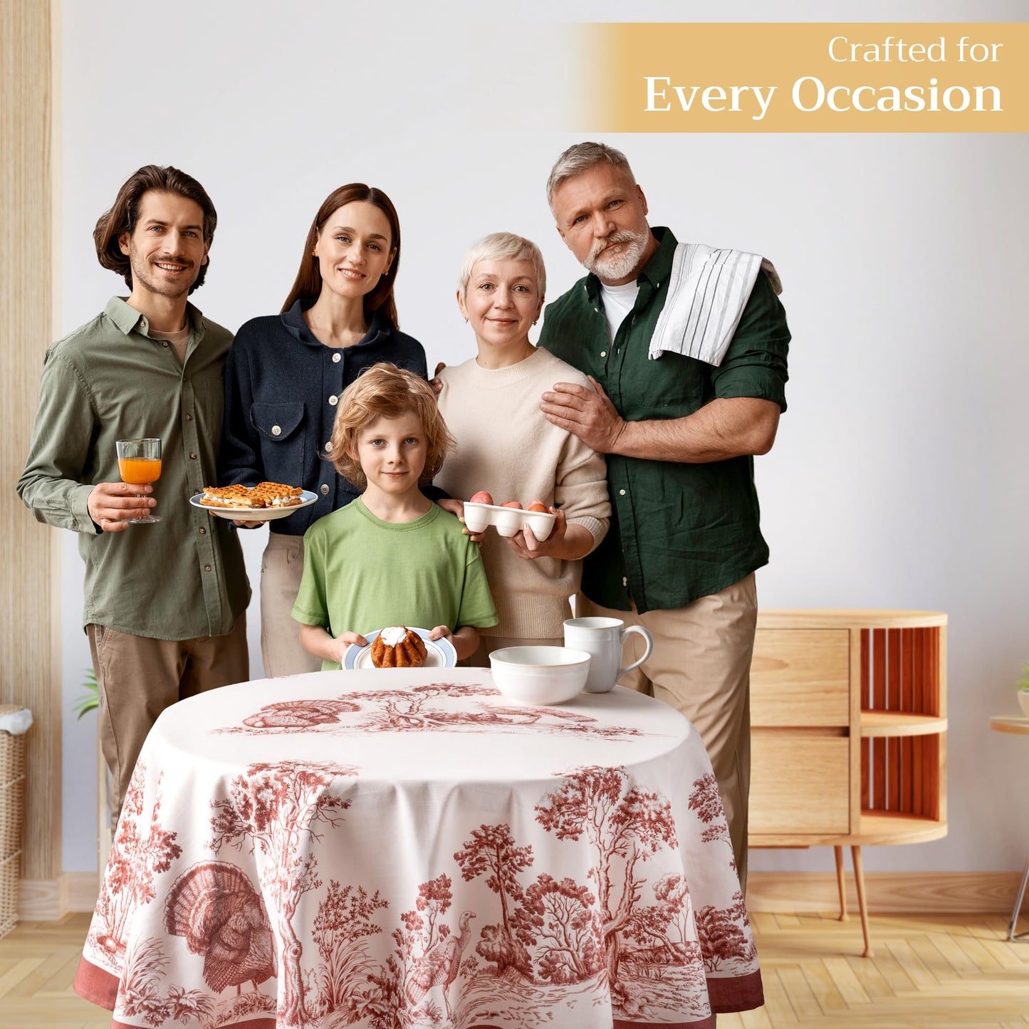 Maison d' Hermine Table Cloth Round Table 100% Cotton 63 Inches Fall Tablecloth Reusable Everyday Use for Thanksgiving Christmas Decorations Dining Farmhouse Party (Holy Jouy - Brown)