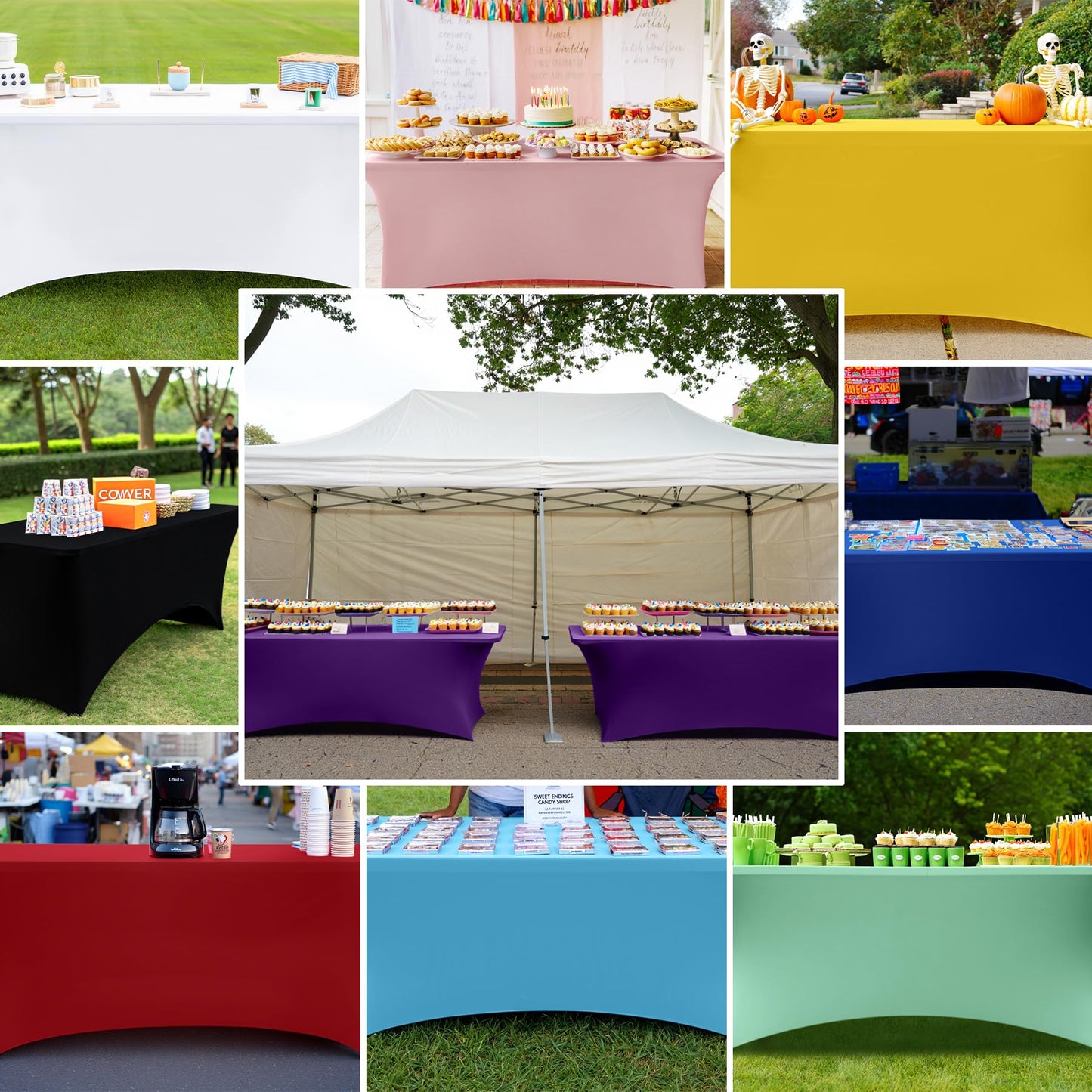 Smiry 2 Pack Spandex Table Cloth 8FT, Elastic Fitted Stretch Tablecloths for Rectangle Tables, Washable Table Cover for Outdoor, Wedding, Banquet & Parties (Purple, 96Lx30Wx30H Inch)